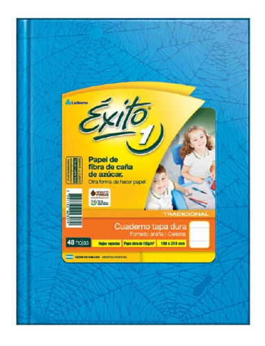 Cuaderno E1 Tapa Dura 48h Exito Rayado Araña Celeste X 5