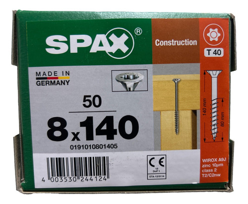 Tornillo Spax Universal 8 X 140 C Parcial Caja 50 T40