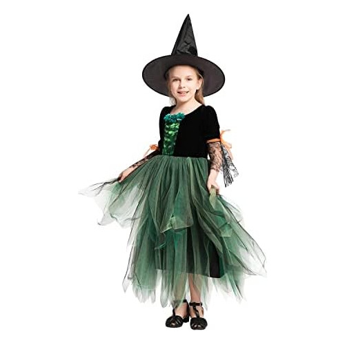 Disfraz De Bruja Niñas, Ropa De Bruja Verde Halloween,...