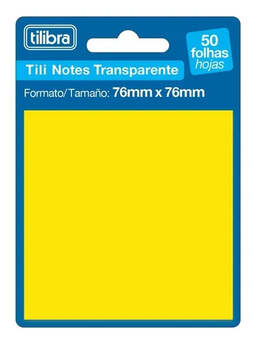 Post It Transparent Tilibra 50 hojas de 76 x 76 mm, color amarillo/transparente