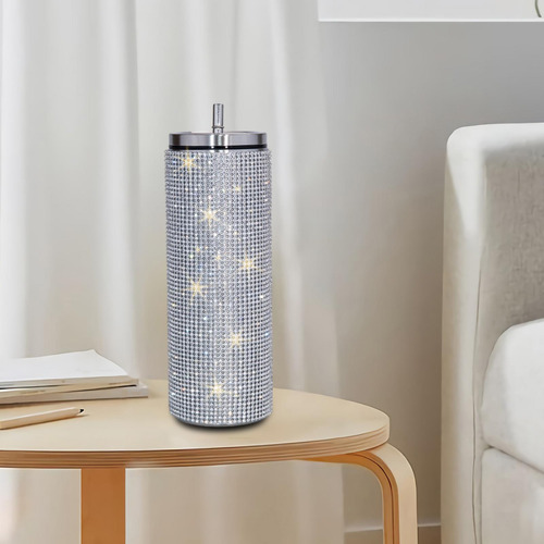 Vasos De Botella De Agua Con Brillo De Diamantes De Plata