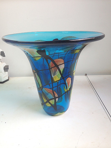 Vaso Murano Azul Com Desenhos (código 1708) (Usado)