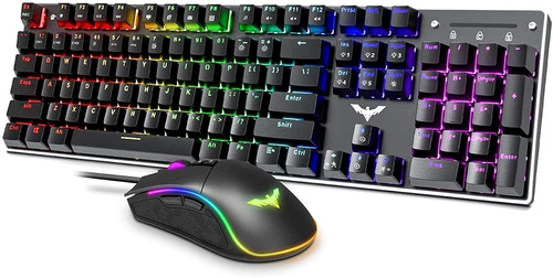 Combo Teclado + Mouse Gamer Cableado Negro Efecto Luz