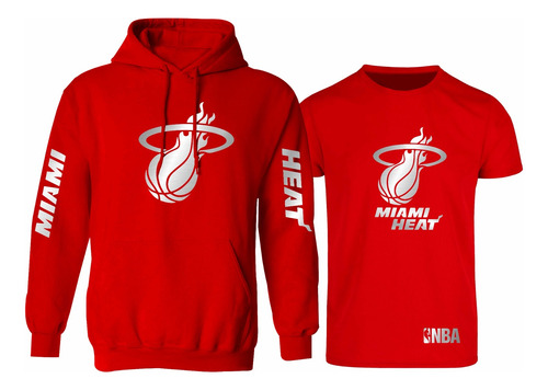 Kit De Sudadera + Playera Estilo Miami Heat Estampado Vinil