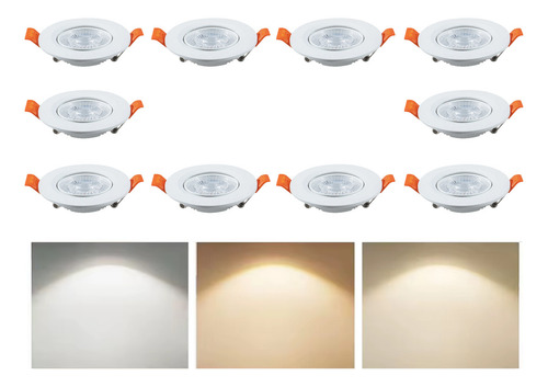 Empotrado Spot Led 7w 3 Tonos De Luz Pack 10 Lamparas Estructura Blanco