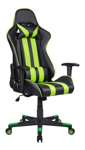 Cadeira de escritório Pelegrin PEL-3013 gamer ergonômica  preto e verde com estofado de couro p.u.