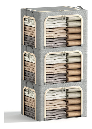 Conjunto De 3 Contenedores Almacenamiento Plegables Con Marc