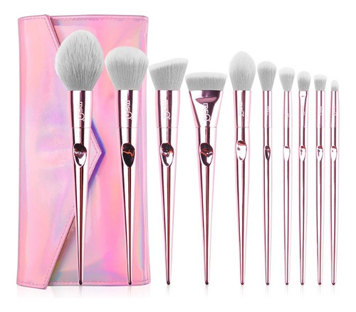 Set 10 Brochas + Estuche Profesional Rosa Maquillaje Ojos 