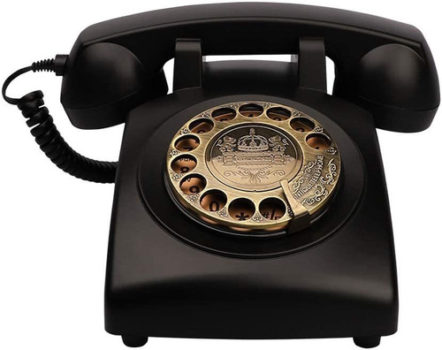 Teléfono Clásico Telpal Diseño Vintage, Dial Giratorio Negro