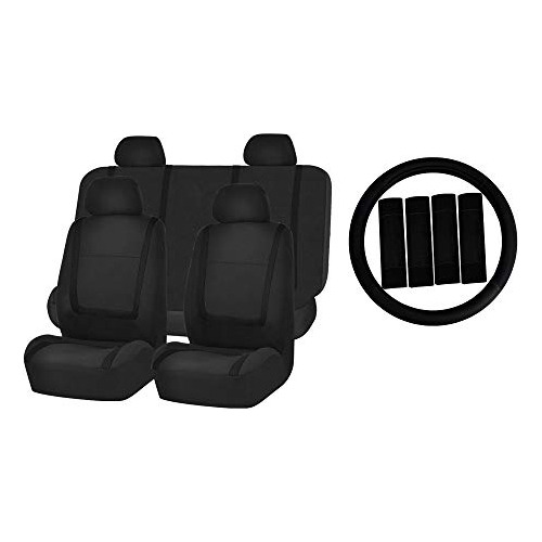 Fundas De Asiento Automóvil De Tela Plana Negra Única...