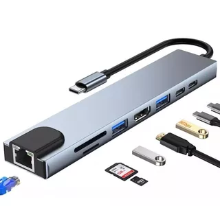 Adaptador Macbook Pro 8 En 1 Usb C Hub A Hdmi Micro Sd Lan