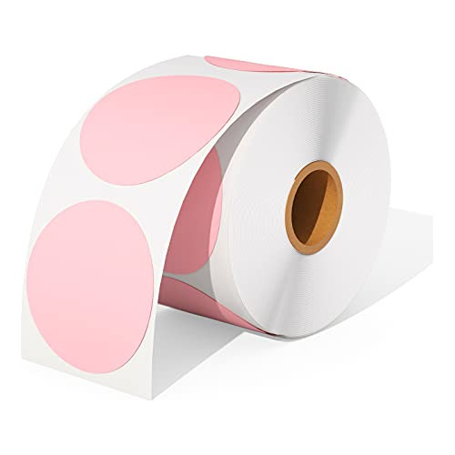 2 Inch Pink Circle Thermal Sticker Labels, Self-adhesiv...