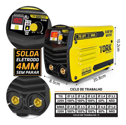 Imagem 4 de 7 de Máquina De Solda Inversora Kab 180 Micro Mma Tig Super Tork