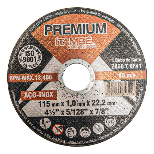 Disco Aco Inox Itambe 4.1/2 X5/128 X7/8 Premium - Fino 1,0m