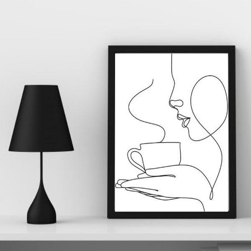 Quadro Decorativo Minimalista Café One Line 24x18cm