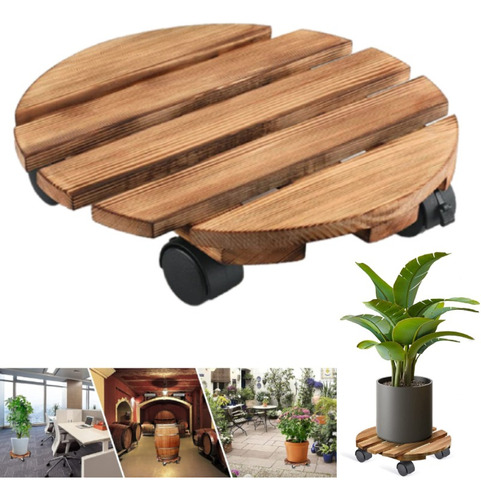 Jardinera Madera Rodante Con Ruedas Bloqueables Base Soporte