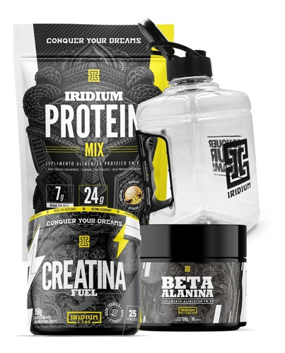 Kit Whey Protein Mix + Creatina Fuel + Galão + Beta Alanina 