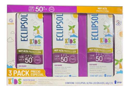 Pack 3 Eclipsol Kids Facial Y Corporal Protector 50 +fps 60g