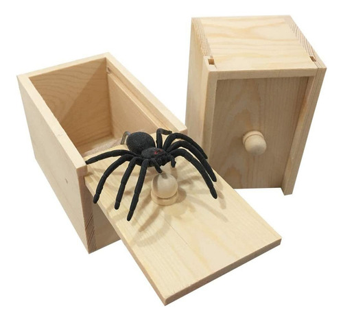 Caja De Goma De Araña Broma Hecha A Mano Caja De Mader...