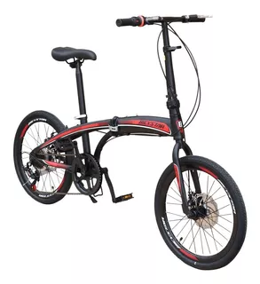 Bicicleta Plegable Aro 20 Negro Con Rojo