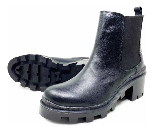 Imagen 2 de 6 de Botín Chelsea Estilo Combat Boot Fina Piel Vacuno Para Dama