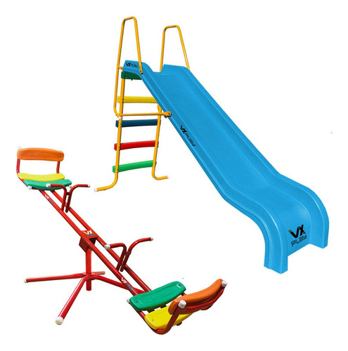 Combo Sube Y Baja + Tobogan 4 Escalones Pvc Vxplay Color Celeste