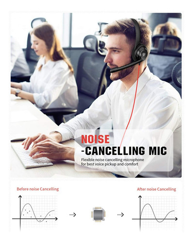 Auriculares Usb Con Cancelacion De Ruido Microfono Negro
