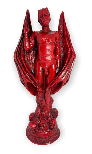 Escultura Lucifer 25cm Pintado De Vermelho Em Resina