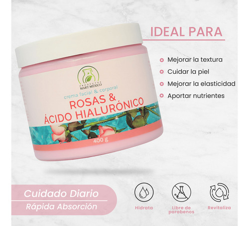 Crema Corporal De Rosas Con Ácido Hialurónico (400g) 6 Pack