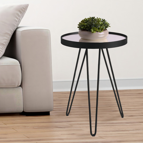 Mesinha De Canto Lateral Decorativa Com Espelho - Preta