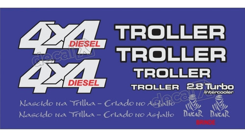 Kit Adesivos Resinados Troller 2001 Diesel Azul Trld001
