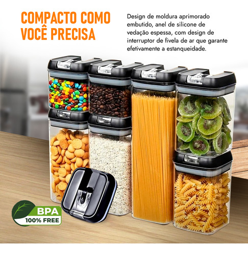 Conjunto 7 Potes Herméticos Acrílico Empilháveis Organização