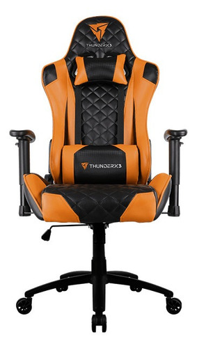Cadeira de escritório ThunderX3 TGC12 gamer ergonômica  preto e laranja com estofado de couro sintético
