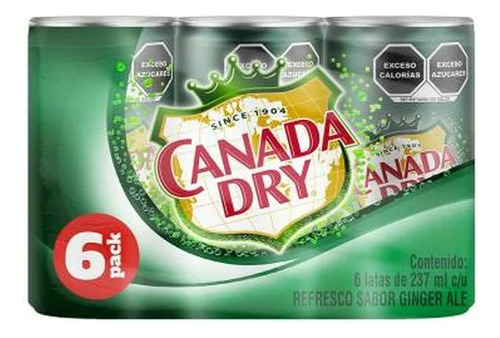 Refresco Canada Dry Sabor Ginger Ale 6 Latas Con 237 Ml C/u