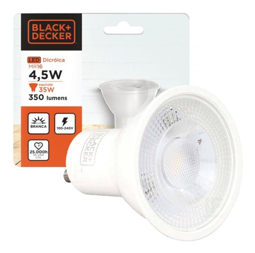 Lampada Led Dicroica Mr16 Gu10 4,5w 6500k Black+decker