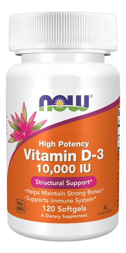 Vitamina D3 10000 Ui 120 Softgels Now Foods Sabor Neutro