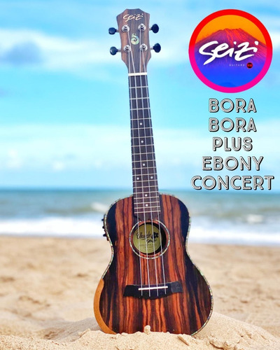 Ukulele Seizi Bora Bora Plus Concert Elétrico Bag Ebony