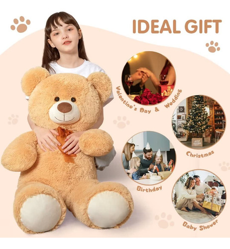 Oso De Peluche Gigante Morismos De 90 Cm, Color Marrón Claro