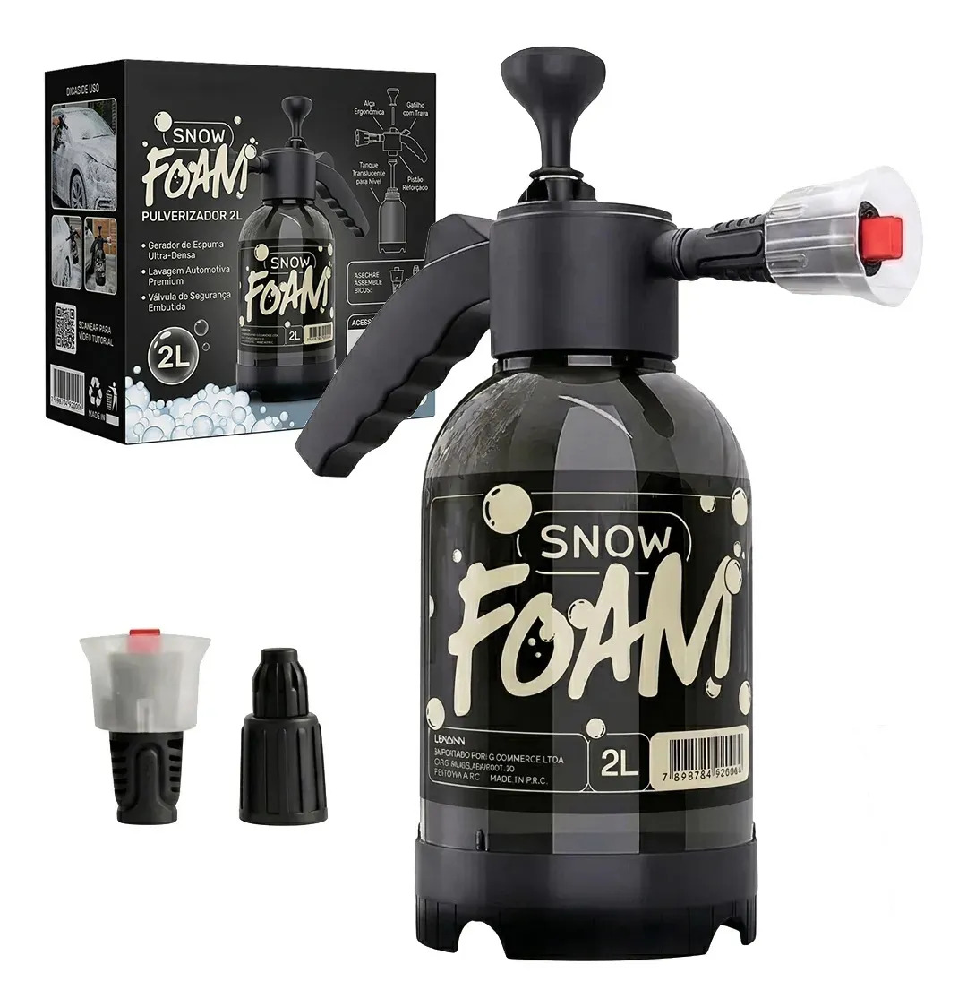 Snow Foam Pulverizador Manual Borrifador Alta Pressão 2 Litros Com 2 Bicos Espuma Automotivo...