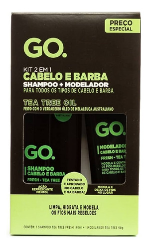 Kit Shampoo + Modelador Barba E Cabelo Tea Tree Go Man