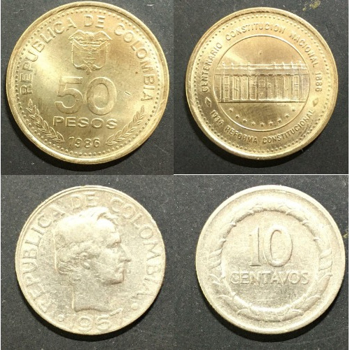  2 Monedas De 10 Cent De 1967 / 50 Pesos  De 1986