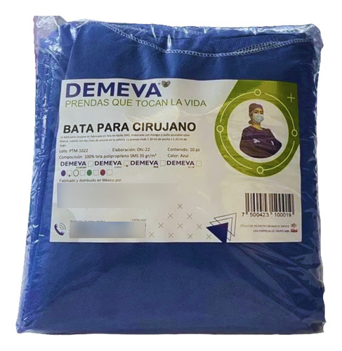 Bata Desechable Quirúrgica Color Azul Demeva Economy 200 Pz