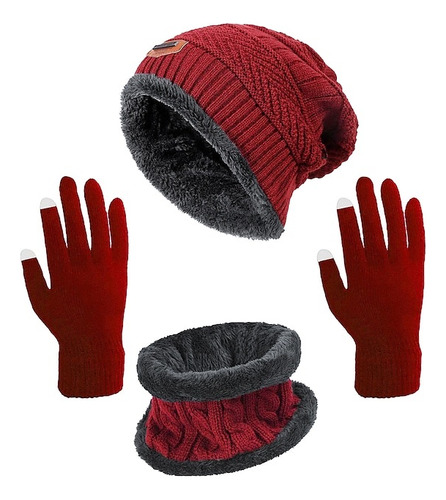 Gorro Bufanda Guantes Hombre Set Caliente Transpirable Suave