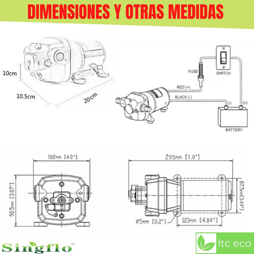 Imagen 5 de 9 de Bomba De Agua 12v 17 Lpm Presurizadora Motorhome Riego