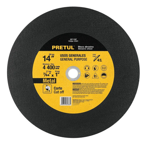 Disco Corte De Metal T41 14´ Para Esmeriladora General 22561