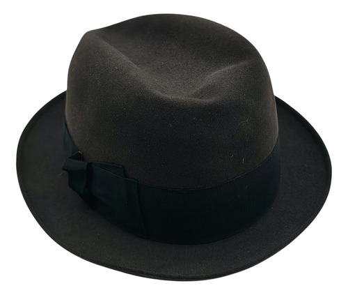 Sombrero Antiguo De Paño Borsalino Italy - Moda Gris Oscuro M Lisa (Usado)