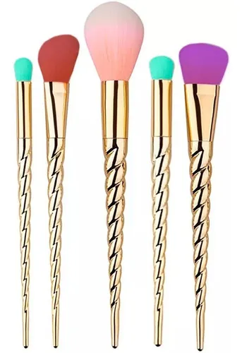 Set De 5 Brochas Doradas Cuernos Unicornio Maquillaje M3072 Color