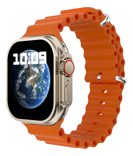 Smartwatch SS com pulseira laranja de silicone Laxasfit T900 Ultra 2