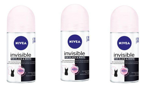 Desodorante Rollon Nivea 50 Ml Fem Invisible Clear - Kit 3un