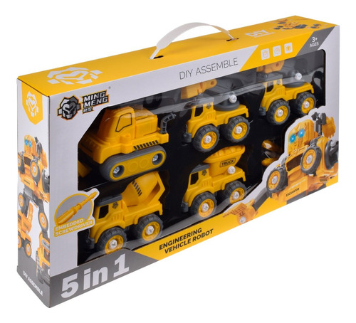 Playset 5 En 1 Vehículos Construcción Robot Luz Y Sonido